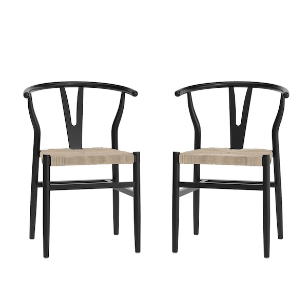 Flash Furniture Logan Commercial, Y-Back Style Wood & Kraft Paper Stackable Dining Chair w/Black/Natural Finish, 2PK 2-ZH-8101YS-BLK-NAT-GG - main
